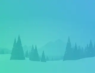 Winterliche Schneelandschaft mit Wald und Bergen minimalistisch stilisiert in Türkis